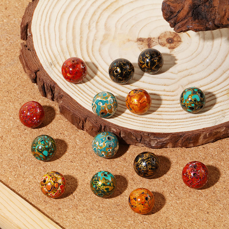 Buddha Stones天然多色漆ビーズ 落ち着いたブレスレット