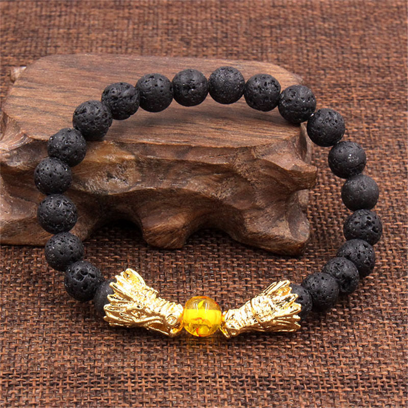 Buddha Stonesホワイトターコイズ 溶岩石 龍の祝福 ビーズブレスレット
