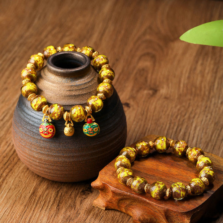 Buddha Stones金呑み獣ファミリーチャーム 琉璃ガラスビーズ 幸運ブレスレット