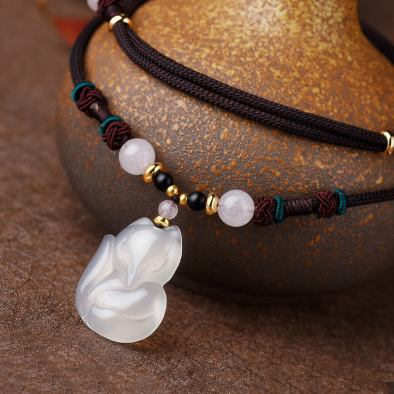 Buddha Stonesカルセドニーフォックス ピンククリスタルビーズ ハーモニーストリングネックレスペンダント