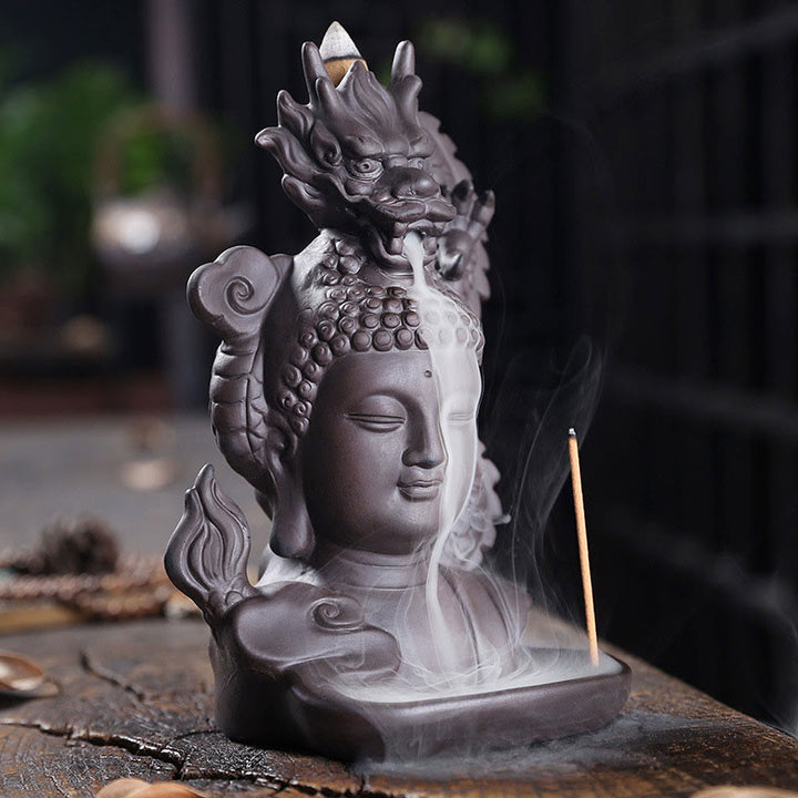 Buddha Stones龍仏 縁起の良い雲 紫粘土 癒しの香炉 装飾