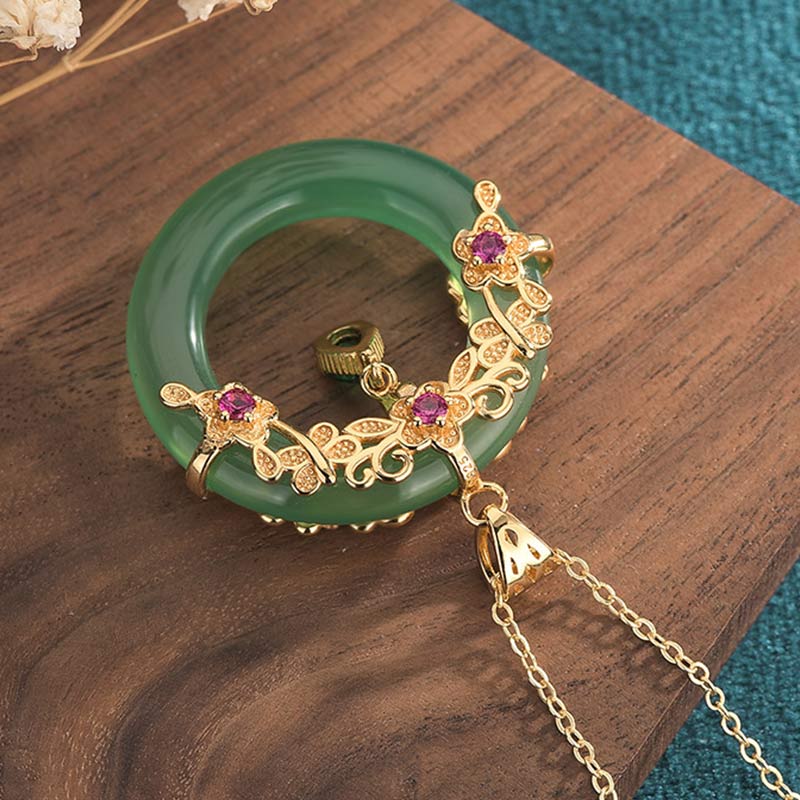 Buddha Stones天然ラウンドシアン翡翠ヒーリングネックレスペンダント
