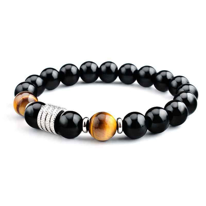 Buddha Stones天然黒曜石 タイガーアイ 強さと充実感のブレスレット
