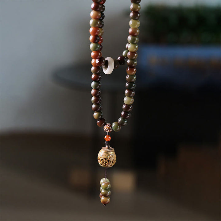 Buddha Stones108 個入りMalaビーズ 敦煌色 菩提樹種 ビーズ 邪悪な霊を寄せ付けないブレスレット