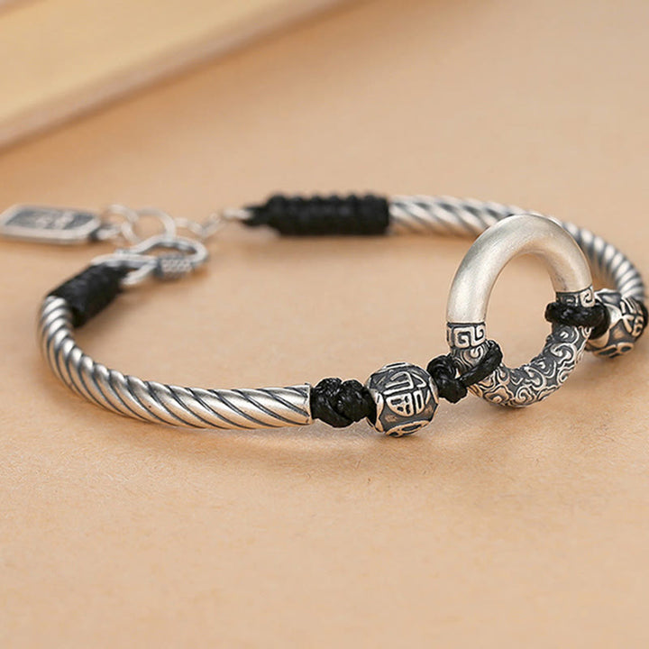 Buddha Stones999 スターリングシルバー 福文字 平和バックル 銅貨 縁起の良い雲 幸運のブレスレット