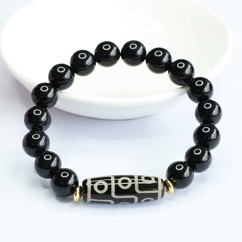 Buddha Stonesチベット九眼ビーズブラックオニキスパワーブレスレット