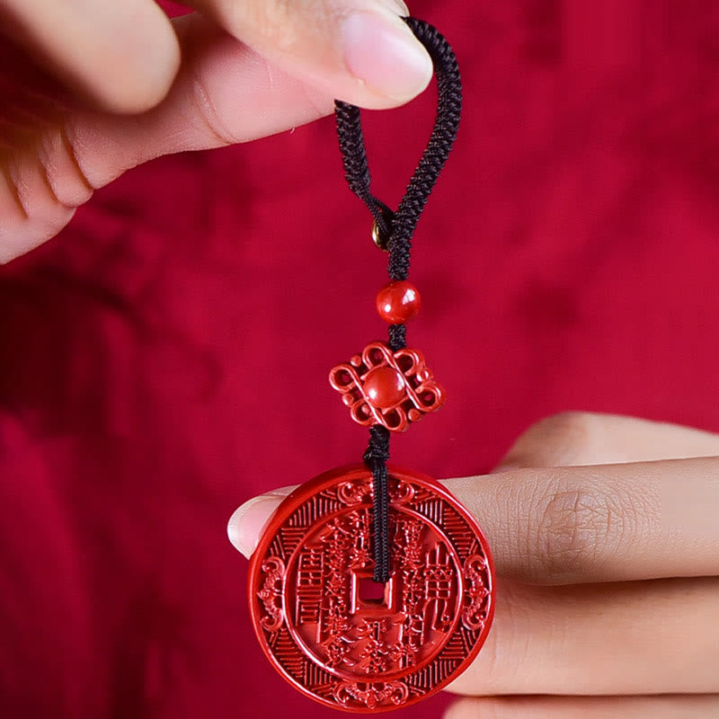 Buddha Stones天然辰砂 山の幽霊 お金を使う 八卦 祝福 ネックレス ペンダント キーチェーン