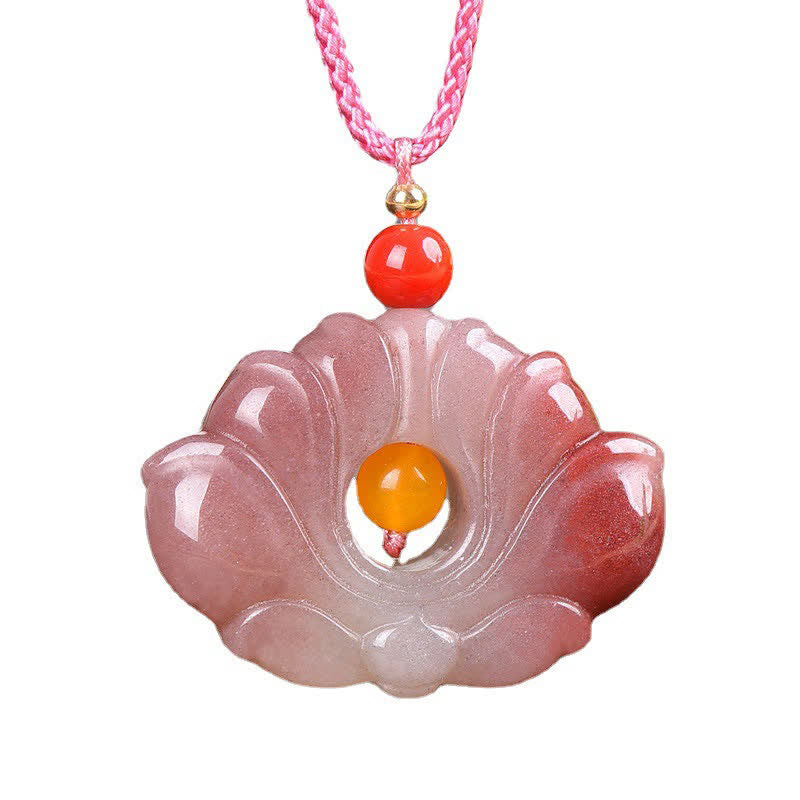 ピンクゴールドシルク翡翠蓮の花の富のネックレスペンダント - image 7