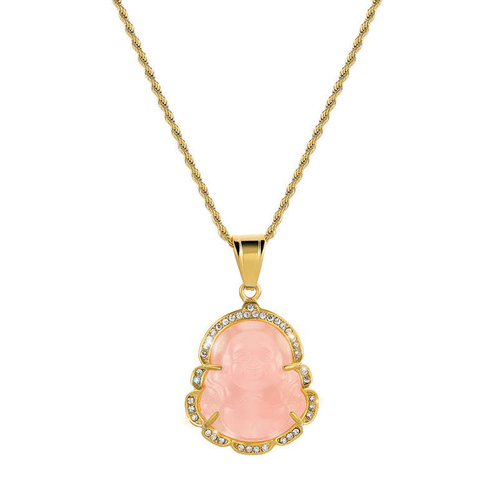 Buddha Stones18K ゴールドフィルド 笑う仏陀 翡翠 幸運のネックレスチェーンペンダント - ピンク - image 9