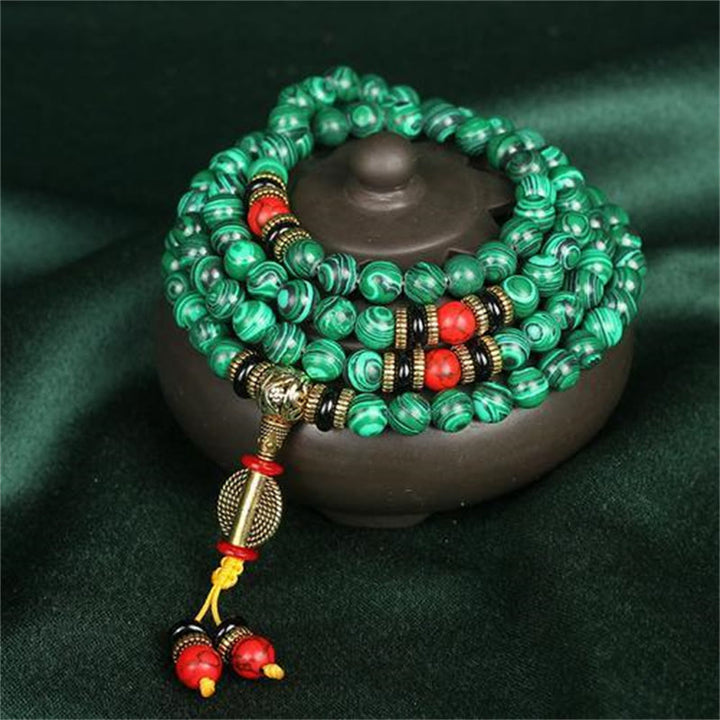 Buddha Stonesチベット 108Malaマラカイト ビーズ ブレスレット ネックレス