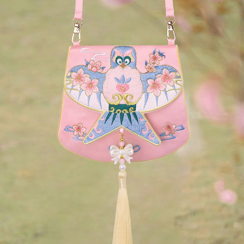 Buddha Stonesと幸運の刺繍、蓮と鯉とウサギの花の漢服バッグ、斜め掛けバッグ、ショルダーバッグ
