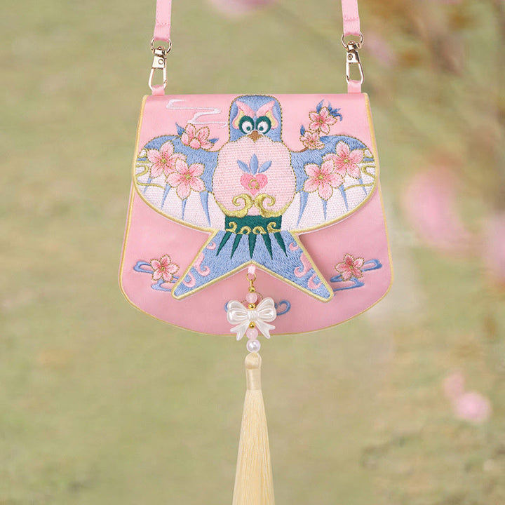 Buddha Stonesと幸運の刺繍、蓮と鯉とウサギの花の漢服バッグ、斜め掛けバッグ、ショルダーバッグ