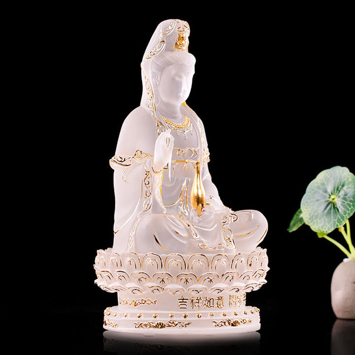 Buddha Stones観音菩薩 手作り置物 琉璃クリスタルアート作品 富の像 家へのお供え物 装飾