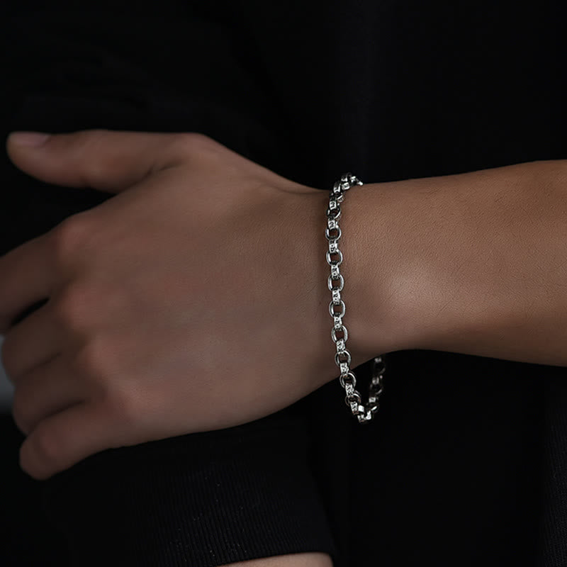Buddha Stones925 スターリングシルバーオーム・マニ・パドメ・フム彫刻デザイン 創造性 メタルブレスレット
