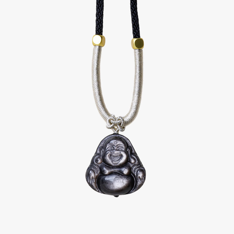 Buddha Stones天然銀光沢黒曜石 笑う仏陀 守護ネックレスペンダント - image 11