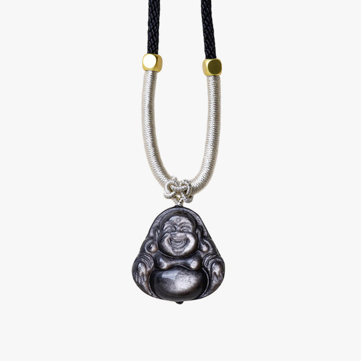 Buddha Stones天然銀光沢黒曜石 笑う仏陀 守護ネックレスペンダント - image 11
