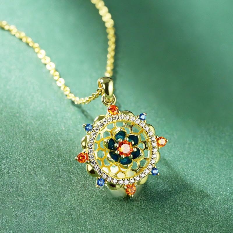 Buddha Stones925スターリングシルバー 蓮の花 カラフルジルコン 新たな始まりのネックレスペンダント