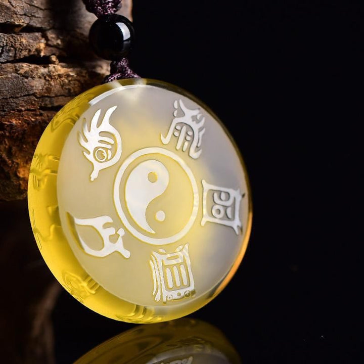 Buddha Stones道教 五大聖山 陰陽シンボル 六里水晶 バランスネックレス ペンダント キーチェーン - イエローリウリネックレス - image 9