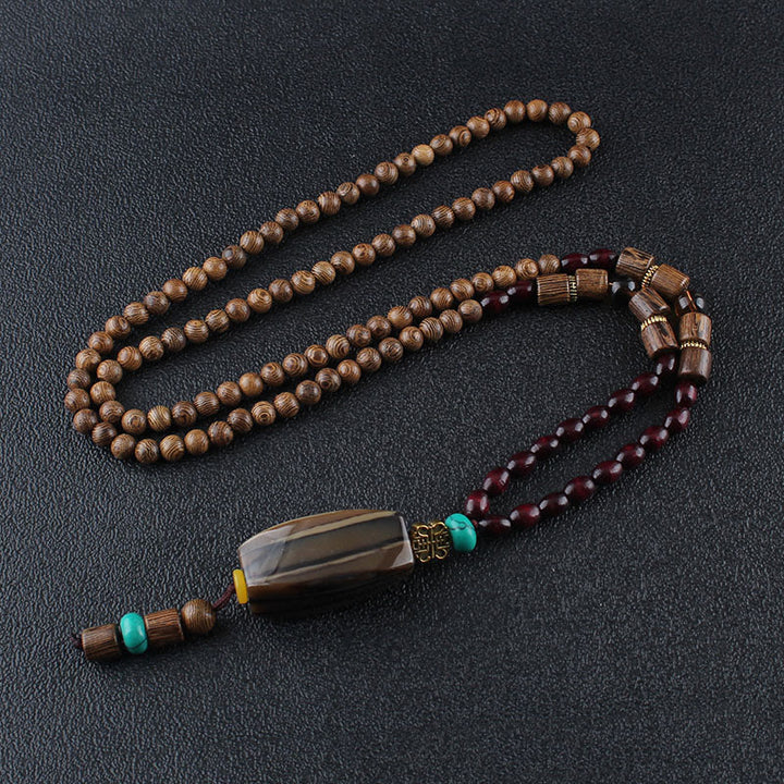 Buddha Stonesチベット ウェンジウッド 菩提樹 シードアゲート バランス ピース ネックレス ペンダント