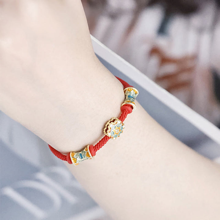 Buddha Stones敦煌 925 スターリングシルバー 蓮鼓 新たな始まり 赤いロープブレスレット