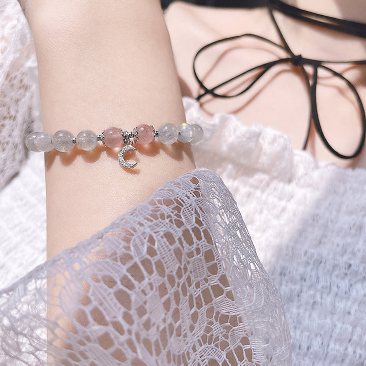 Buddha Stonesストロベリークォーツ ムーンストーン 幸運の月チャームブレスレット - image 4