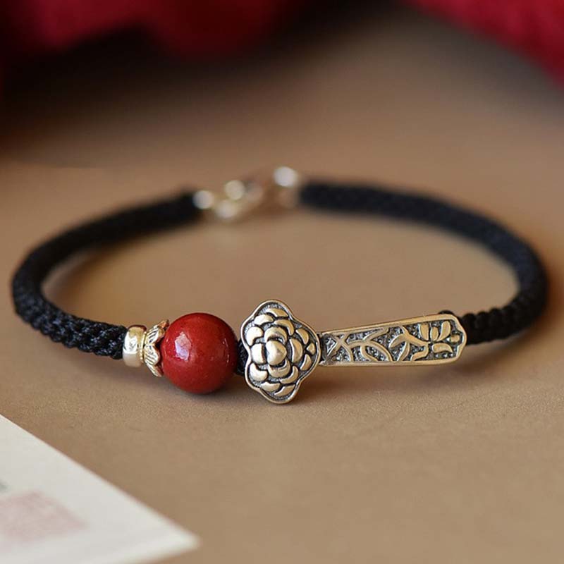 Buddha Stones925スターリングシルバー 辰砂 祝福ストリングブレスレット - ブラック（ブレスレットサイズ15～16cm） - image 4