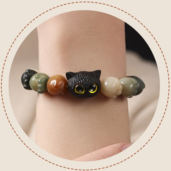 Buddha Stones天然菩提樹 愛らしい足跡黒檀招き猫 知恵のブレスレット - image 13
