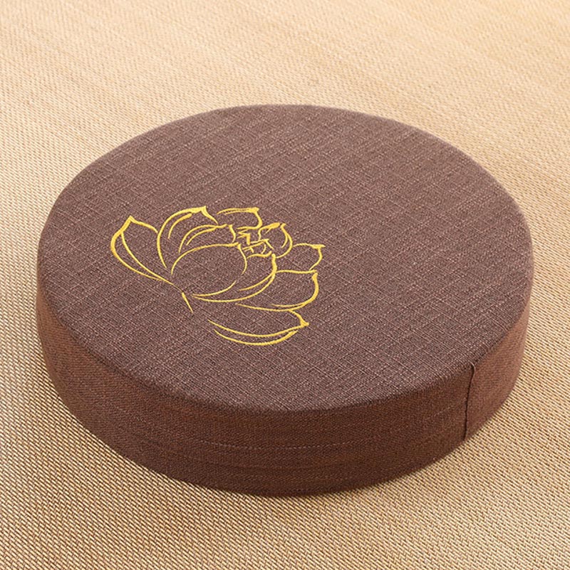 Buddha Stonesと蓮の刺繍入りコットンリネン瞑想用シートクッション
