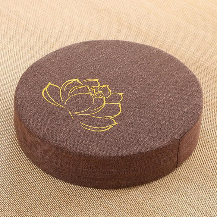 Buddha Stonesと蓮の刺繍入りコットンリネン瞑想用シートクッション