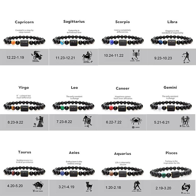Buddha Stones12星座 ブラックオニキス 調節可能ブレスレット
