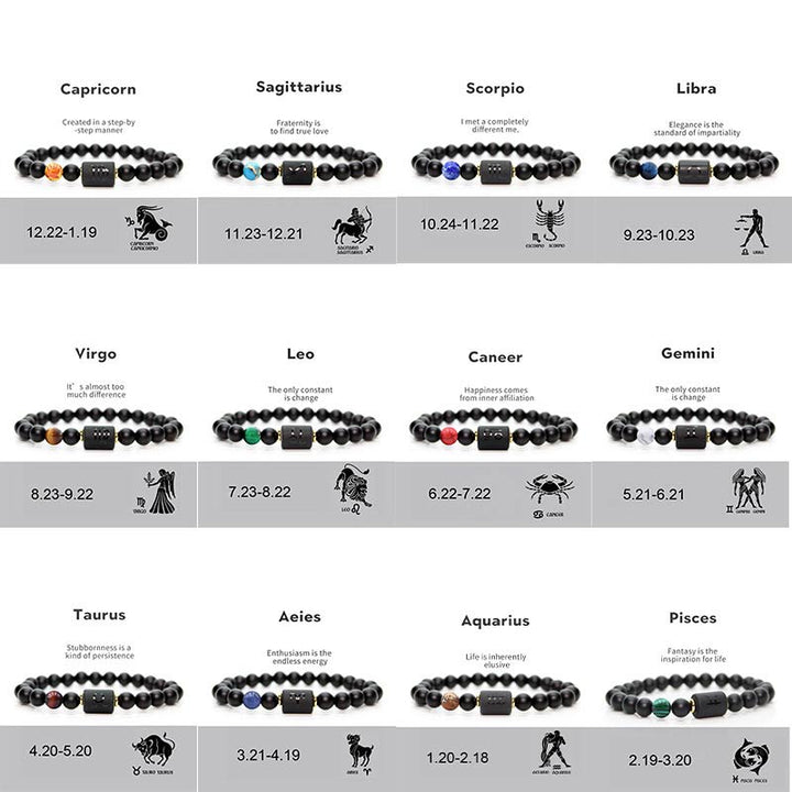 Buddha Stones12星座 ブラックオニキス 調節可能ブレスレット