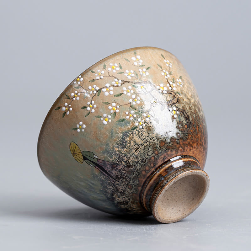 景徳鎮の手描きのBuddha Stones磁器漢服少女花陶器ティーカップカンフーティーカップ