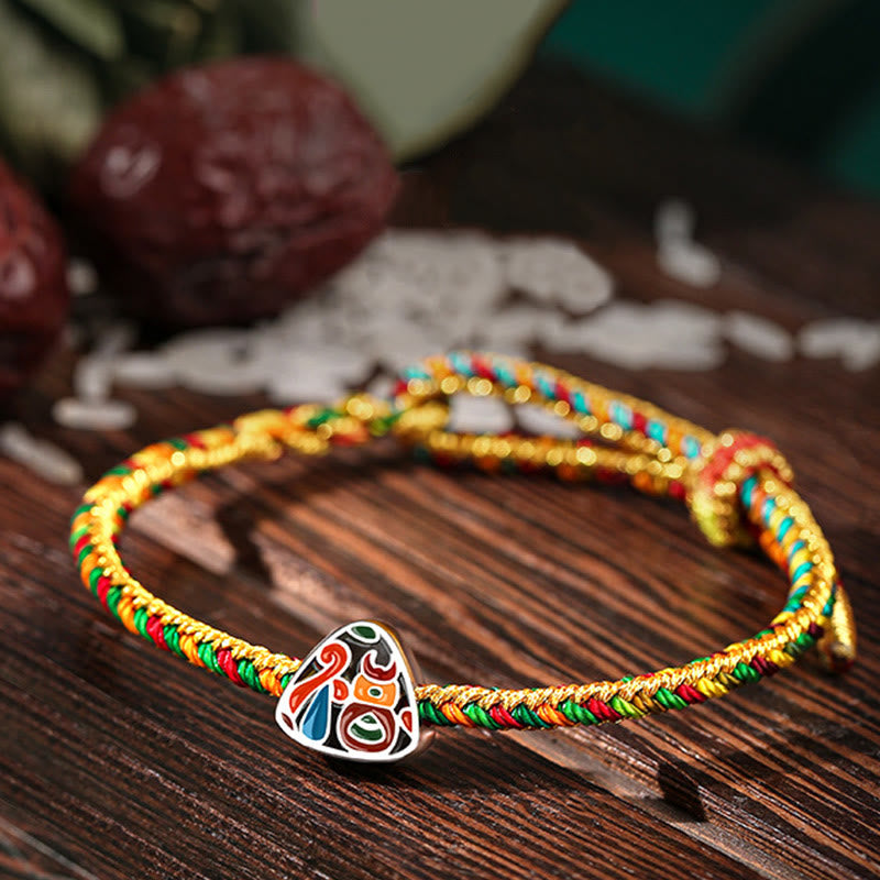 Buddha Stones925 スターリングシルバー ドラゴンボートフェスティバル 福のキャラクター 粽柄 幸運 ハンドメイド マルチカラー 子供 大人用 ブレスレット