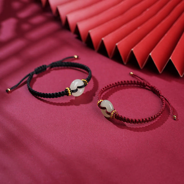 Buddha Stonesの平和バックル翡翠の豊かさの編み込みブレスレット