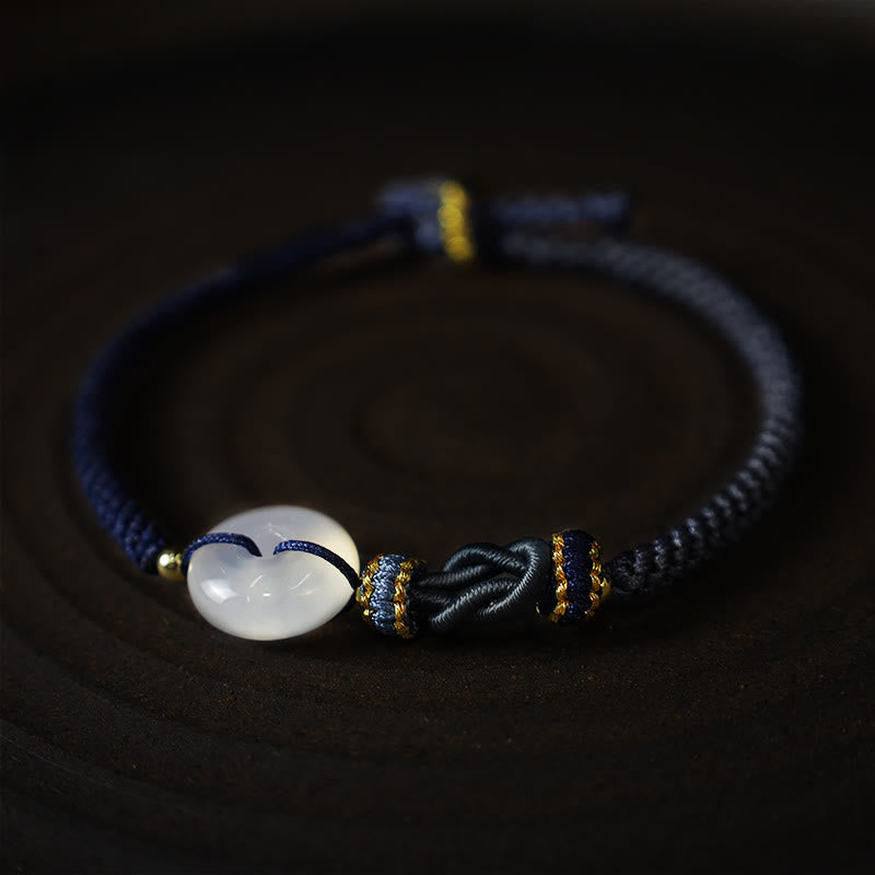 Buddha Stonesハンドメイド ホワイトアゲート 平和バックル 幸運 幸福 保護 織り紐 ブレスレット
