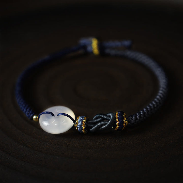 Buddha Stonesハンドメイド ホワイトアゲート 平和バックル 幸運 幸福 保護 織り紐 ブレスレット