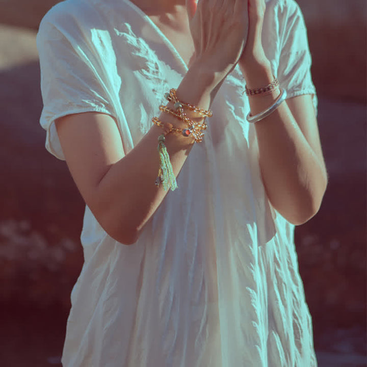 Buddha Stones 108マーラー数珠ビーズ 925 スターリングシルバー シトリン サンダルウッド ターコイズ 守護 繁栄 ブレスレット - image 7