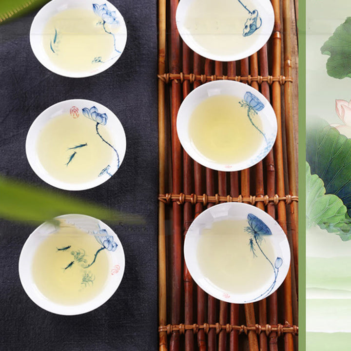 Buddha Stonesヴィンテージ 梅 蘭 竹 菊 蓮 鯉 陶器 ティーカップ カンフー ティーカップ