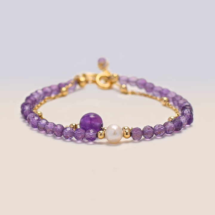 Buddha Stones14Kゴールドメッキ アメジストクリスタル ヒーリング ダブルレイヤーチェーンブレスレット