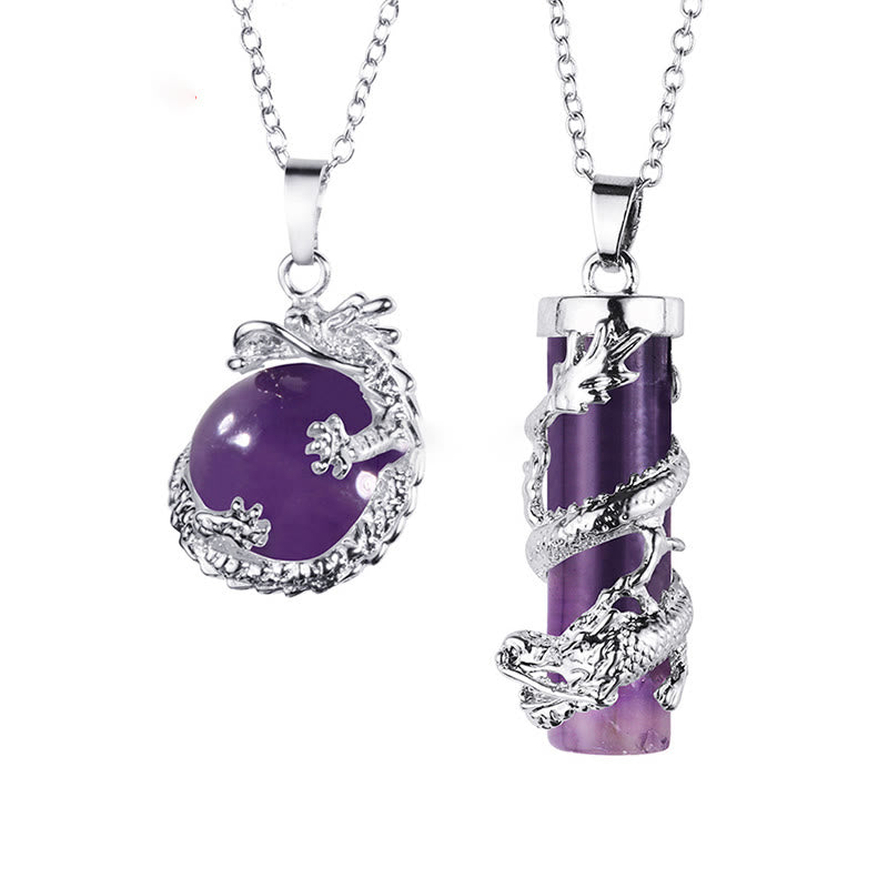 Buddha Stones2ピース ドラゴンラップ ラウンドボール ジェムストーン カップルネックレス ペンダント