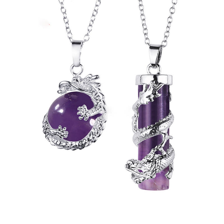 Buddha Stones2ピース ドラゴンラップ ラウンドボール ジェムストーン カップルネックレス ペンダント
