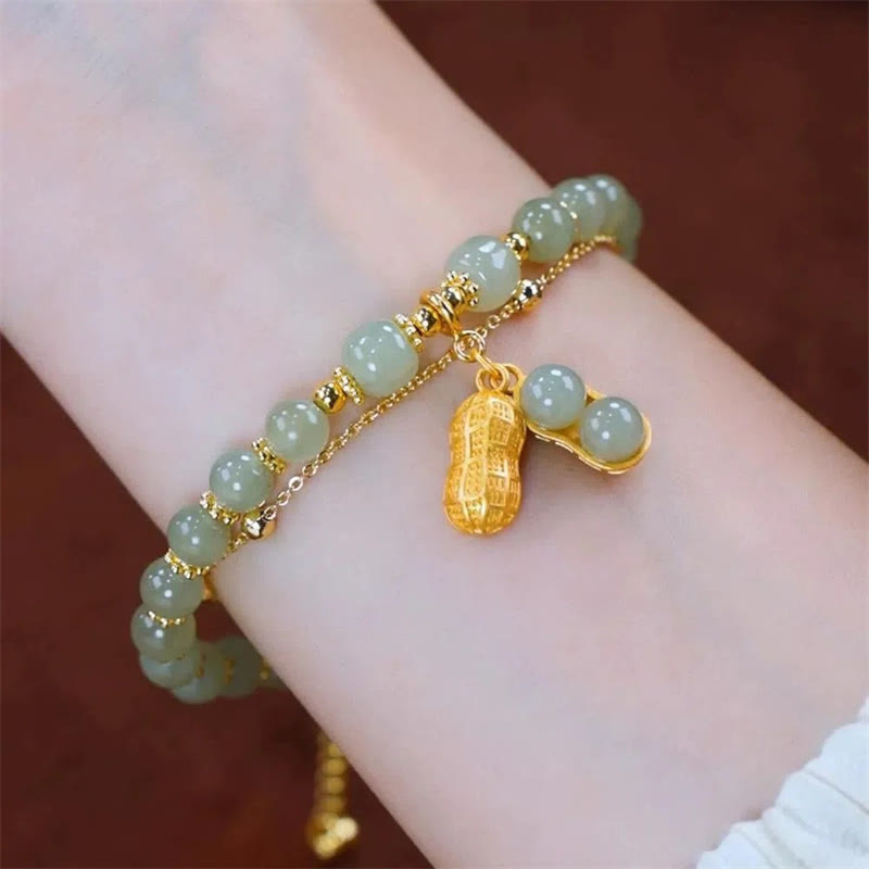 Buddha Stones翡翠 葉 イチョウ チューリップ ピーナッツ 福 キャラクター 幸運 ビーズ ブレスレット