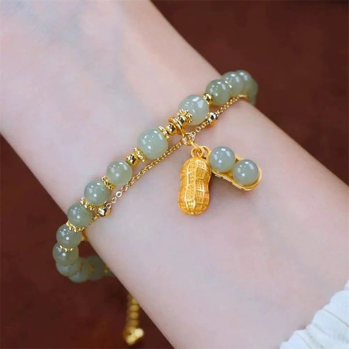 Buddha Stones翡翠 葉 イチョウ チューリップ ピーナッツ 福 キャラクター 幸運 ビーズ ブレスレット