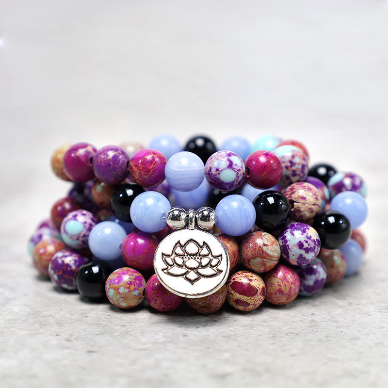 Buddha Stones天然紫ミャオ石 蓮のMala