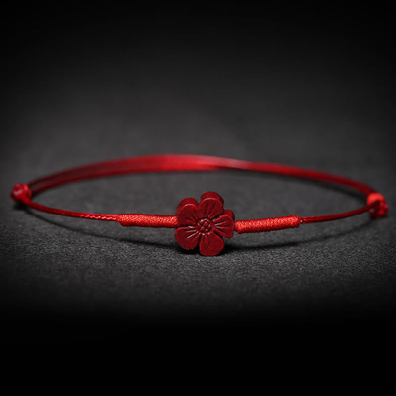 Buddha Stonesの手作り梅の花、四つ葉のクローバー、貔貅、蓮、鯉、辰砂の祝福の編み込みブレスレット