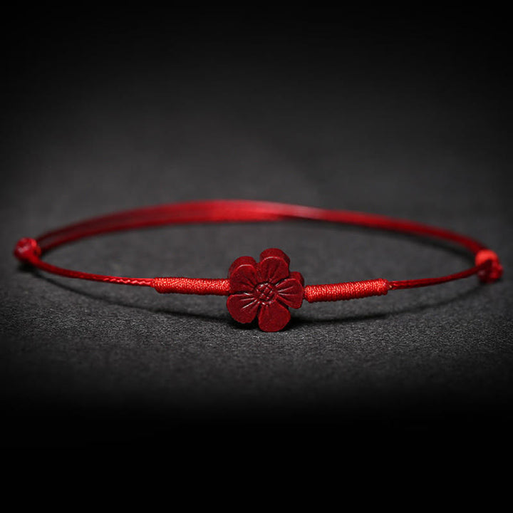 Buddha Stonesの手作り梅の花、四つ葉のクローバー、貔貅、蓮、鯉、辰砂の祝福の編み込みブレスレット