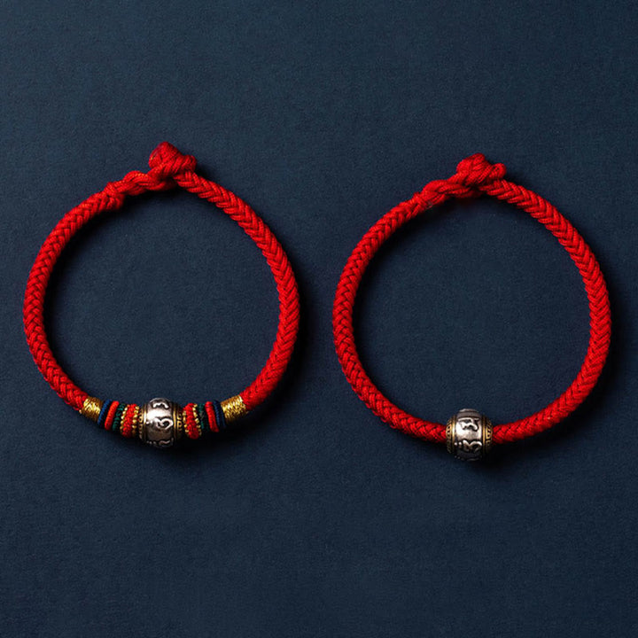 Buddha Stones925 スターリングシルバー チベット ハンドメイドオーム・マニ・パドメ・フム幸運の守護 キングコングノット 編み込みブレスレット
