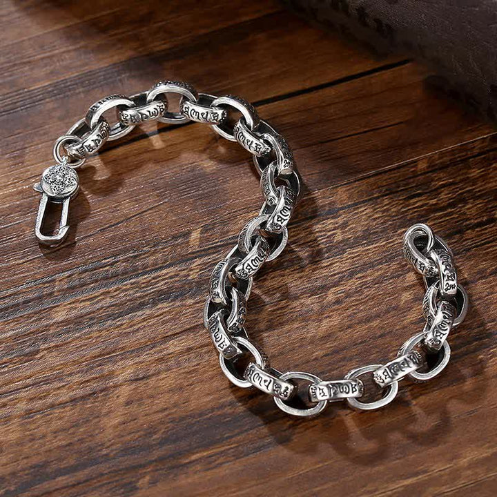 Buddha Stones925スターリングシルバーオーム・マニ・パドメ・フム刻印入り 平和ブレスレット バングル