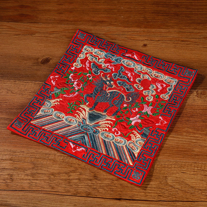 Buddha Stones鳳凰 龍 麒麟 刺繍 カップマットパッド ティーカップコースター スクエア カンフーティーマット