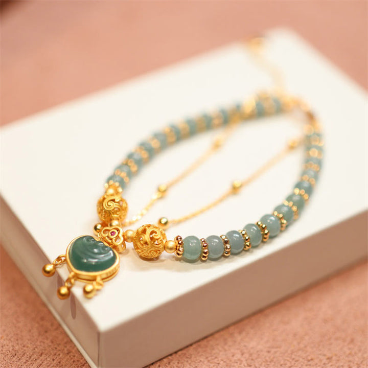 Buddha Stones 925スターリングシルバー 天然翡翠カルセドニー 幸運の鍵 ネックレス ペンダント バングル ブレスレット